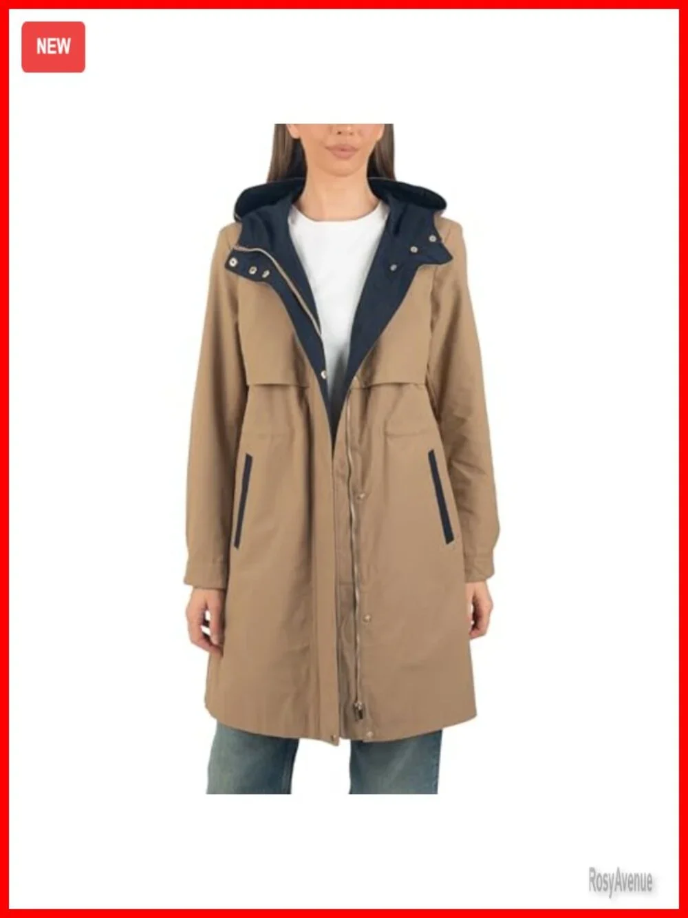 Womens Hooded Rain Jacket Long Trench Coat Windbreaker Water Resistant
